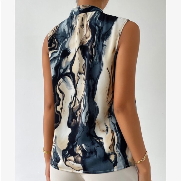 Marble Print Button Sleeveless Top Blouse Shirt - Picture 4 of 4
